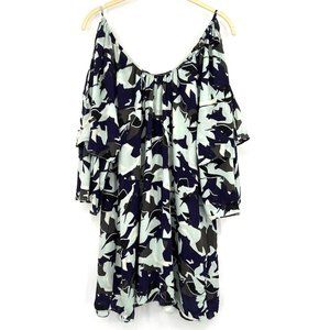 Parker Cold Open‎ Shoulder Dress 100% Silk Shift Blue Layered Size Small